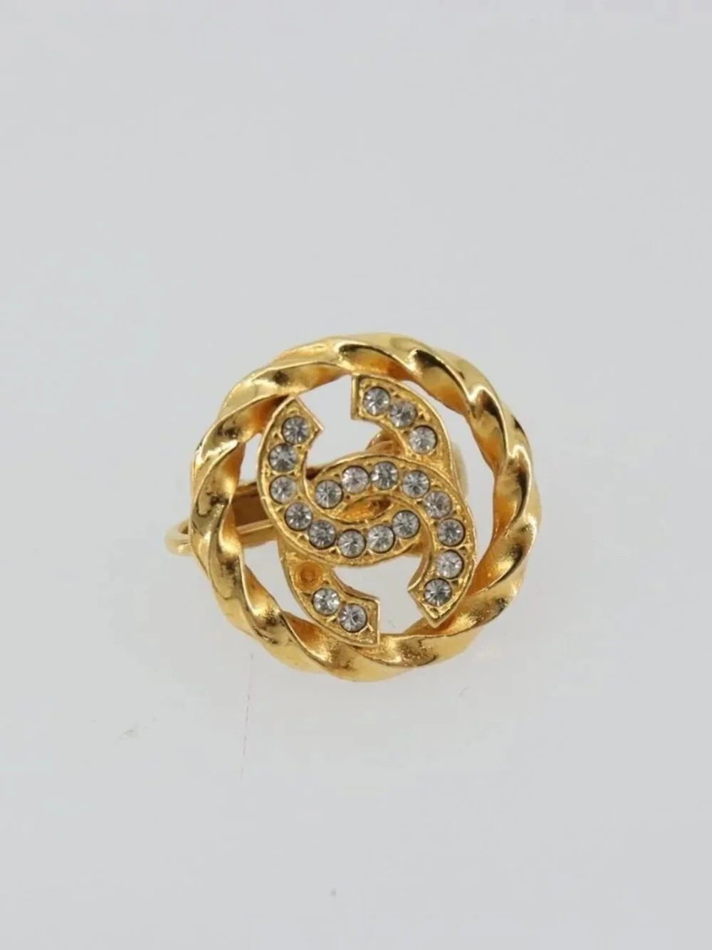 CHANEL Earring Metal Gold Tone CC Auth 188627